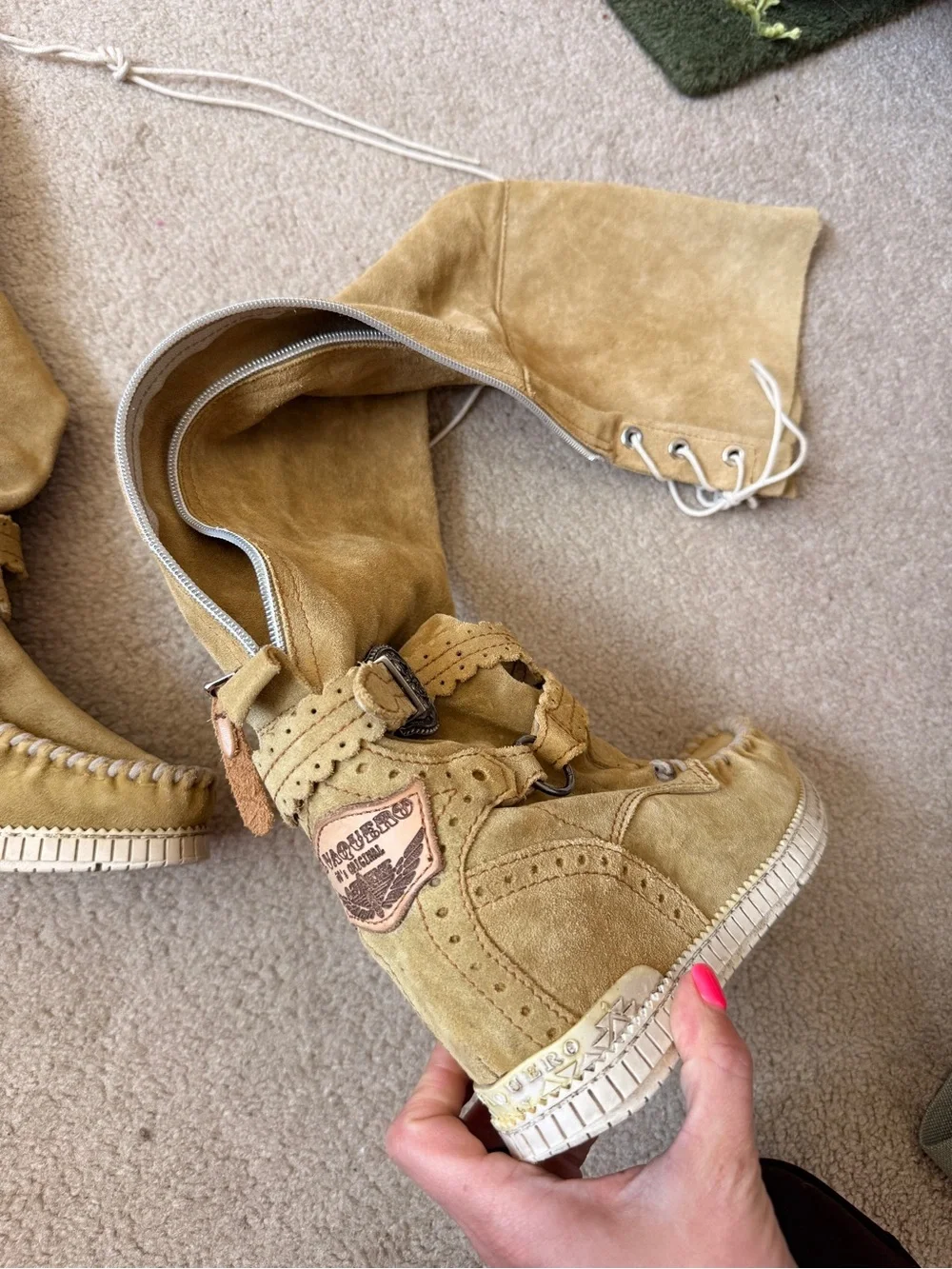 El Vaquero OTK Back Zipper Half-Lace Boots 37 EUC Suede Leather Moccasin Boots